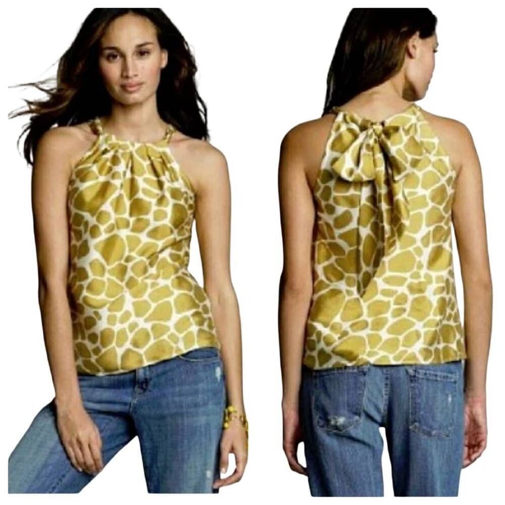 J crew womens Sz 2 100% silk hayworth Giraffe cami tank top blouse golden beige - Picture 2 of 7